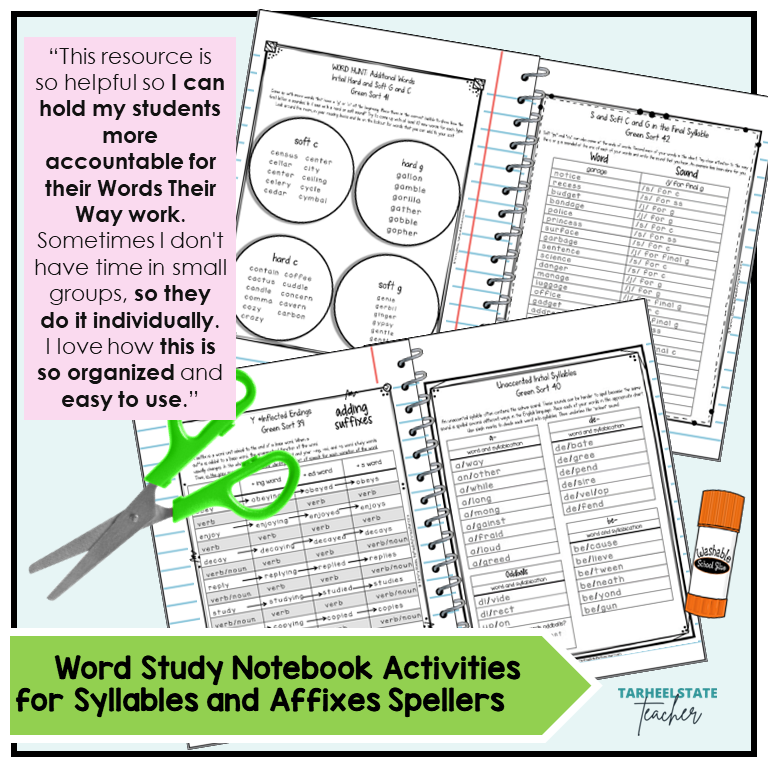 Syllables and Affixes Stage Words Their Way Activity Word Study Notebook
