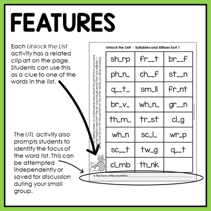 syllables and affixes activity worksheet with word lists words their way