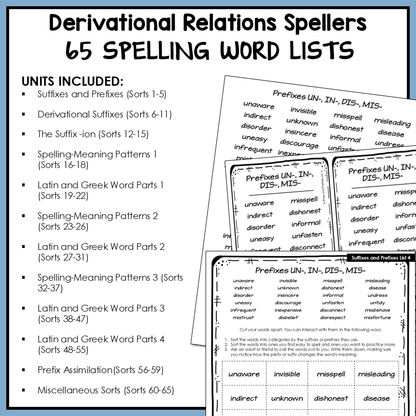 Included spelling word lists in the Derivational Relations weekly spelling homework bundle