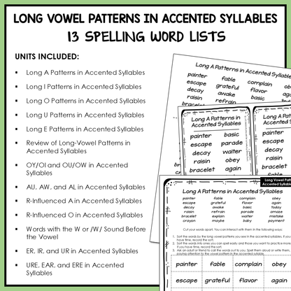 Long Vowel & R Controlled Patterns Accented Syllables Affixes Activity Printable