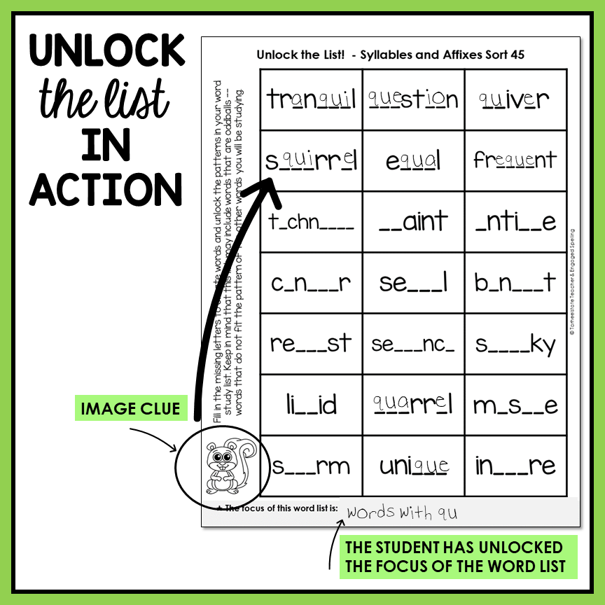 Educational worksheet with word list and sorting activity,