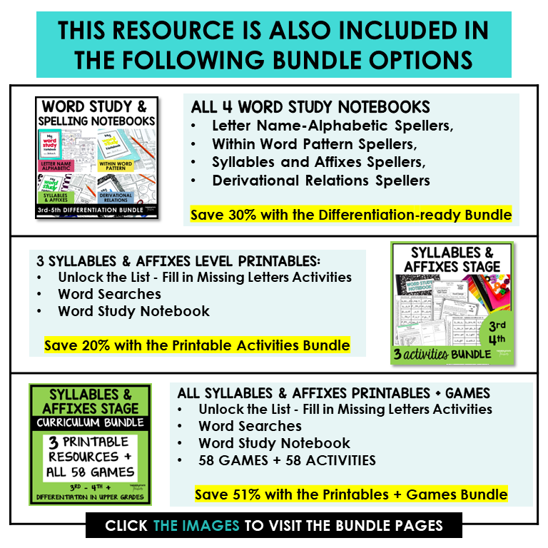 Syllables and Affixes Stage Words Their Way Activity Word Study Notebook