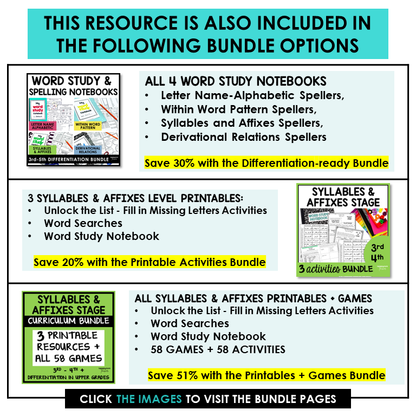 Syllables and Affixes Stage Words Their Way Activity Word Study Notebook