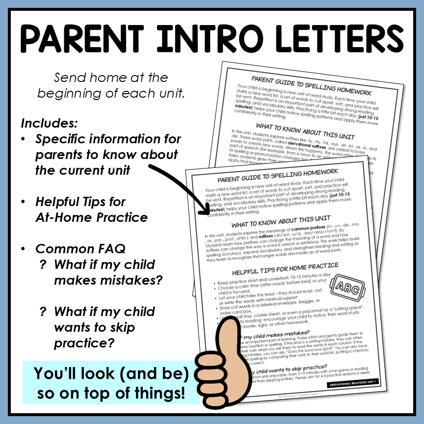Parent introduction letters for each unit in the bundle included