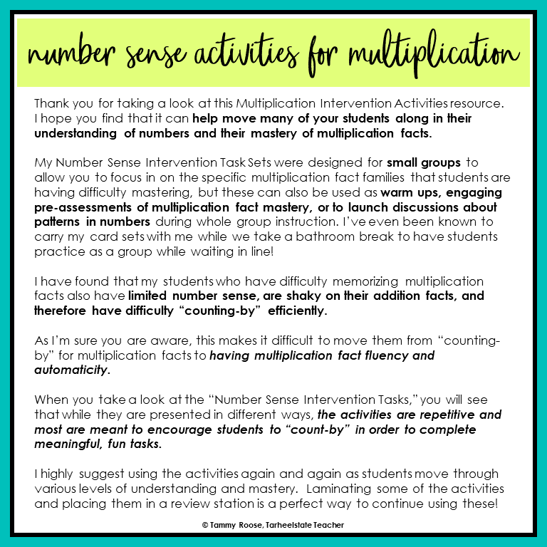 the benefits of number sense activities for multiplication