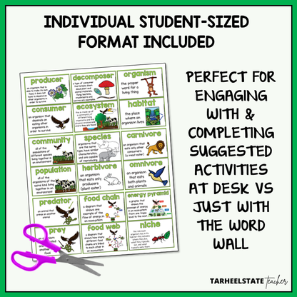 Ecosystems and Biomes resource includes individual student-sized study and reference sheet to use with vocabulary activities
