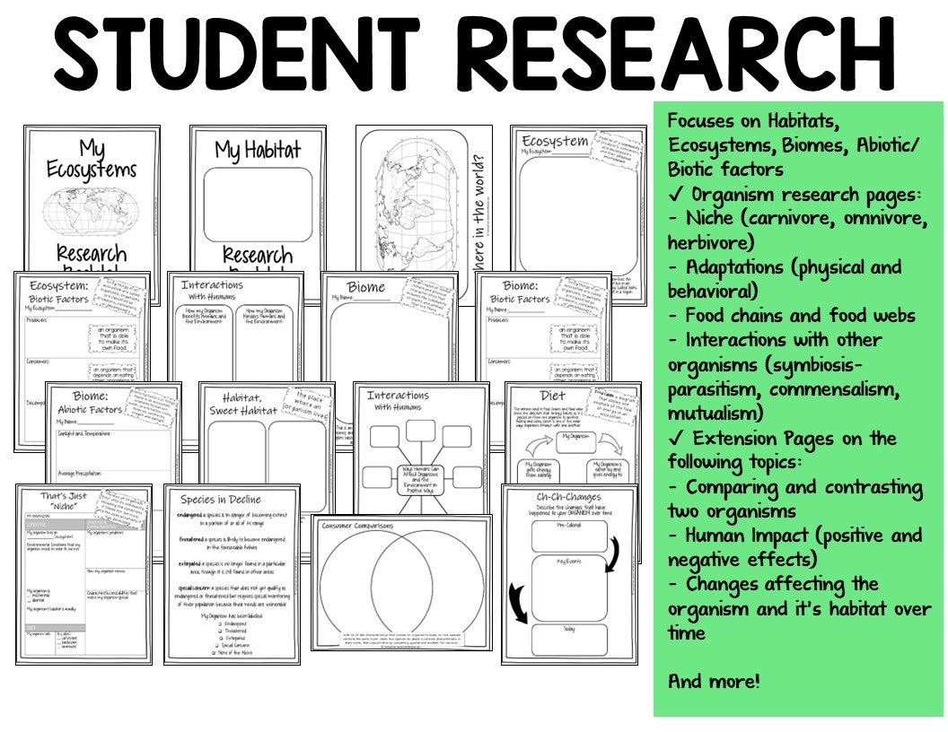 Ecosystem and Biomes Project | Animal Research with Graphic Organizers