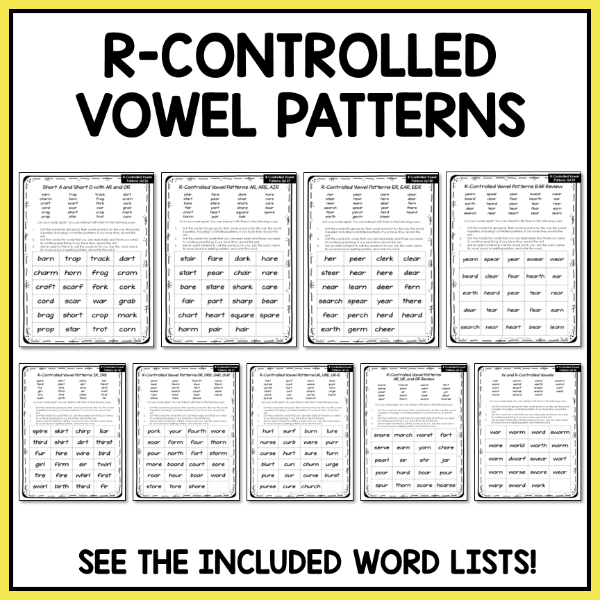 R Controlled and Bossy R Vowel Patterns Within Word Pattern Activity Printable