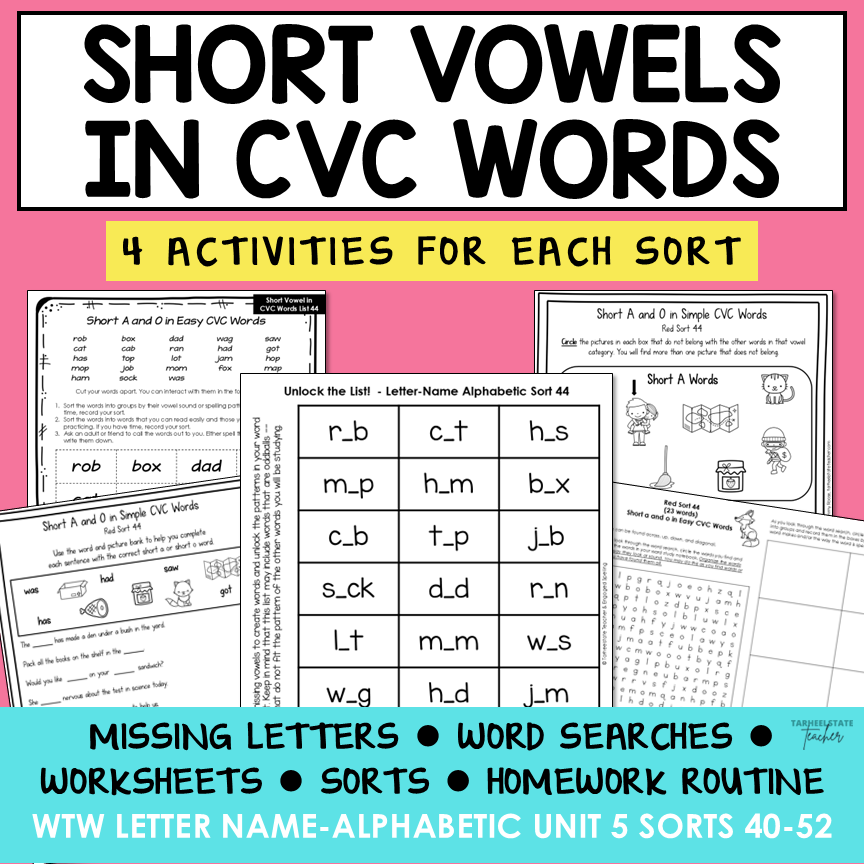 Short Vowel Sounds A I O U E CVC Words 1st Grade Letter Name Activity Printable