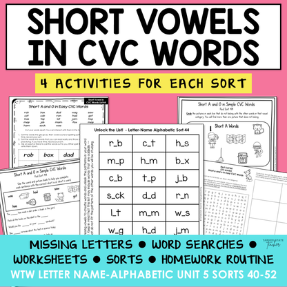 Short Vowel Sounds A I O U E CVC Words 1st Grade Letter Name Activity Printable