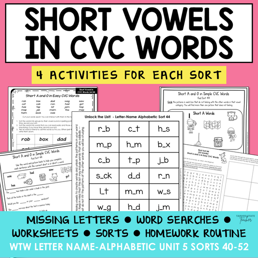 Short Vowel Sounds A I O U E CVC Words 1st Grade Letter Name Activity Printable