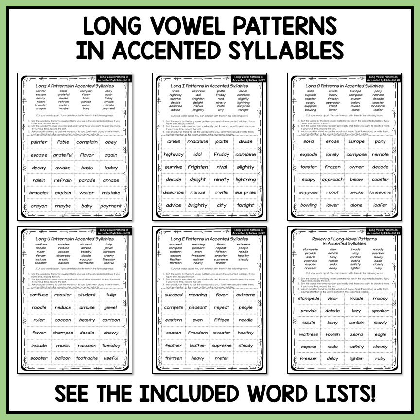 Long Vowel & R Controlled Patterns Accented Syllables Affixes Activity Printable
