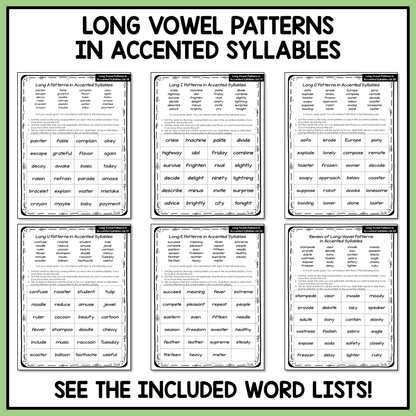 Long Vowel & R Controlled Patterns Accented Syllables Affixes Activity Printable