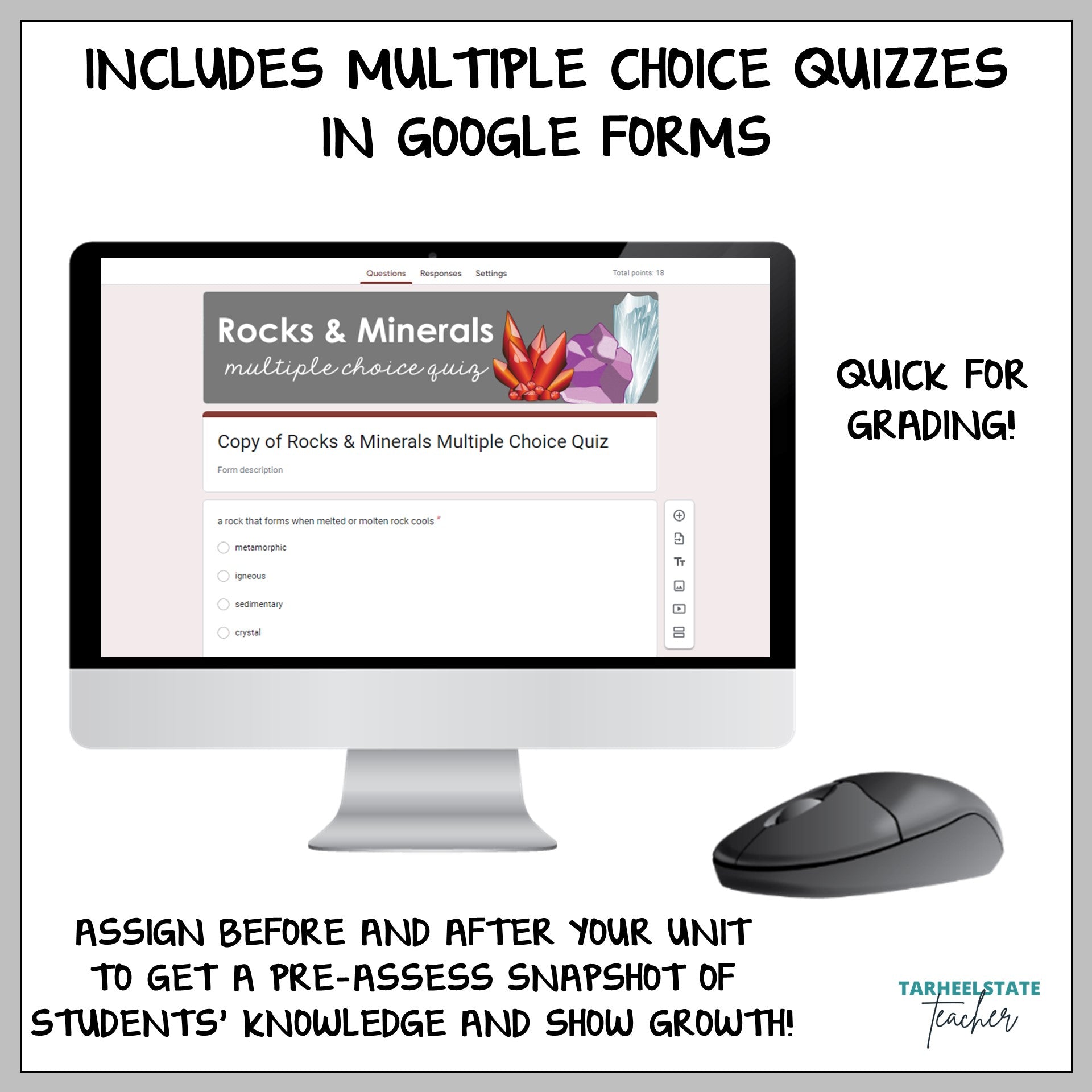 Rocks and Minerals resource includes multiple choice quizzes in Google Forms to make grading easier