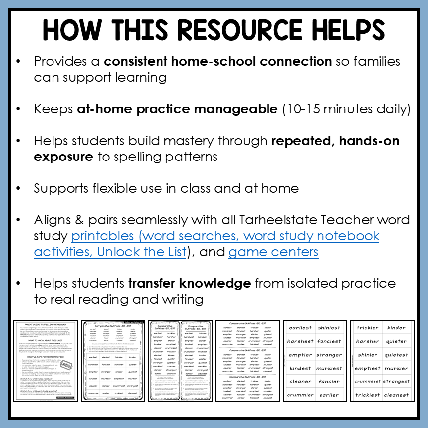 Weekly Spelling Homework 4th 5th 6th Grade Multisyllabic Word Lists Words Their Way Spelling Lists
