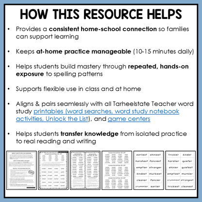 Weekly Spelling Homework 4th 5th 6th Grade Multisyllabic Word Lists Words Their Way Spelling Lists