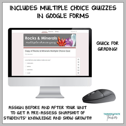 Rocks and Minerals resource includes multiple choice quizzes in Google Forms to make grading easier