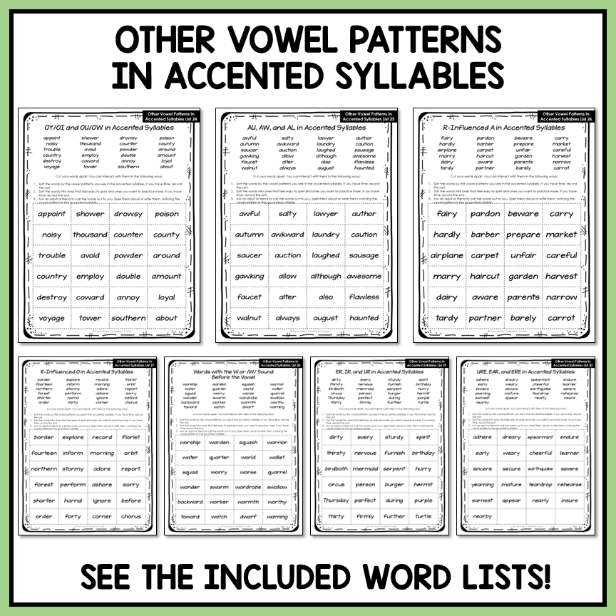 Long Vowel & R Controlled Patterns Accented Syllables Affixes Activity Printable