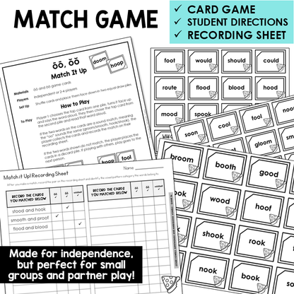 Spelling games and activities for teaching diphthongs, variant vowels, and ambiguous vowel patterns.
