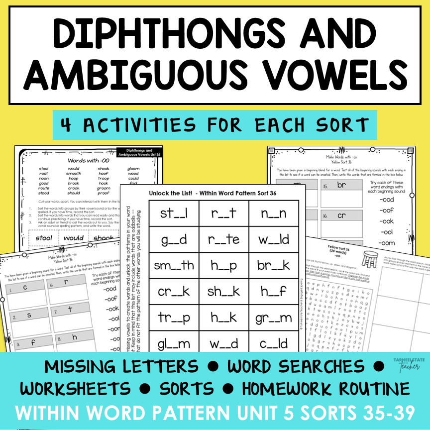 Variant Unpredictable Vowels & Diphthongs Within Word Pattern Activity Printable