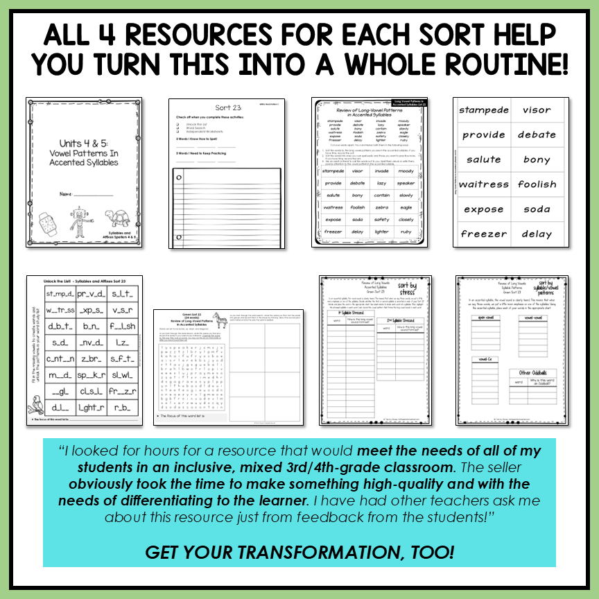 Long Vowel & R Controlled Patterns Accented Syllables Affixes Activity Printable
