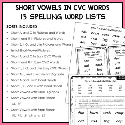 Short Vowel Sounds A I O U E CVC Words 1st Grade Letter Name Activity Printable
