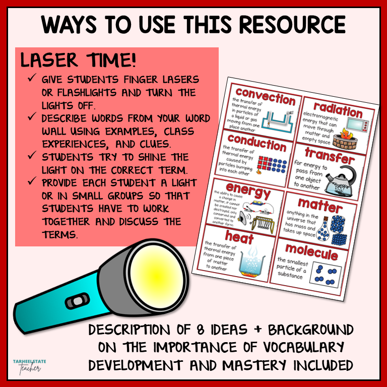 Ideas for incorporating conservation of energy and states of matter vocabulary in the classroom