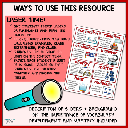Ideas for incorporating conservation of energy and states of matter vocabulary in the classroom