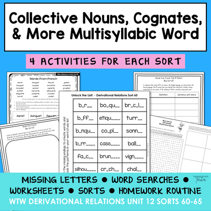 Cognates Collective Nouns Greek & Latin Plurals Derivational Activity Printable