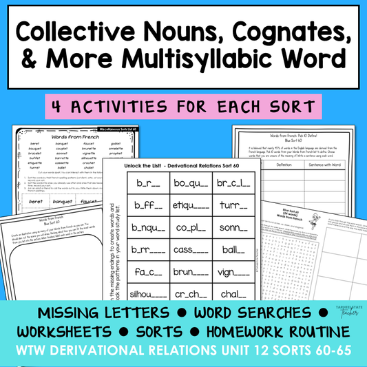 Cognates Collective Nouns Greek & Latin Plurals Derivational Activity Printable