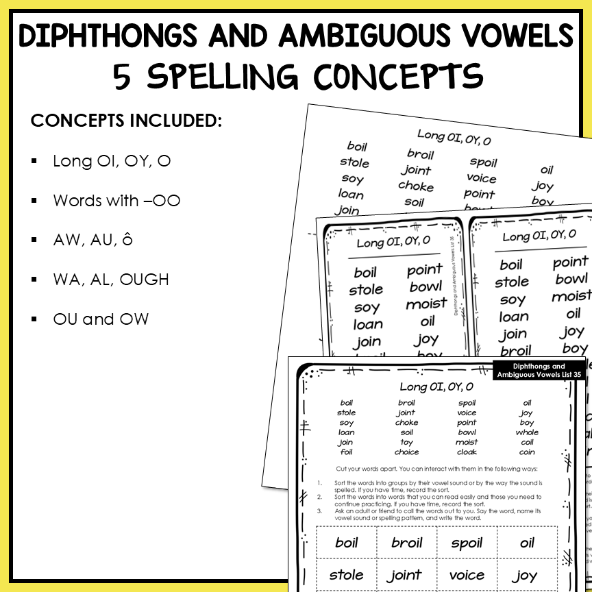 Variant Unpredictable Vowels & Diphthongs Within Word Pattern Activity Printable