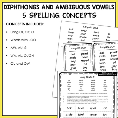 Variant Unpredictable Vowels & Diphthongs Within Word Pattern Activity Printable