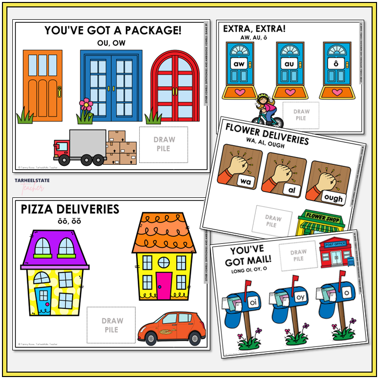 Diphthongs & Ambiguous Vowel Patterns Unit 5 Within Word Pattern Games Bundle | OI OY OU OW Word Sorts | Variant Vowels