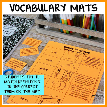 Vocabulary mat for simple machines with definitions and illustrations 