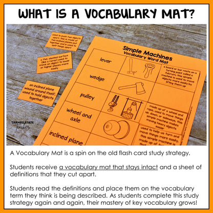 Explanation of how vocabulary mats work for science vocabulary instruction and practice