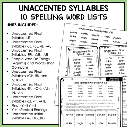 Schwa Sound Ending Unaccented Final Stable Syllables Affixes Activity Printable