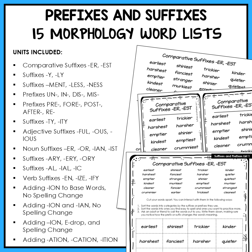 Prefixes Suffixes Multisyllabic Words Derivational Relations Activity Printable