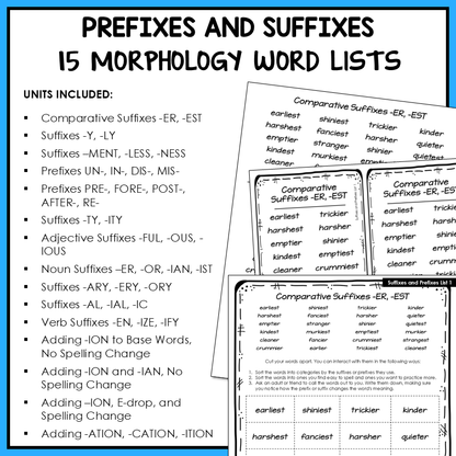 Prefixes Suffixes Multisyllabic Words Derivational Relations Activity Printable