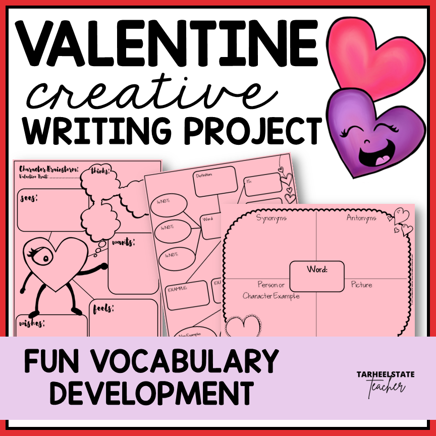 Valentine's Day creative writing project with vocabulary activities. Perfect for a February holiday project.