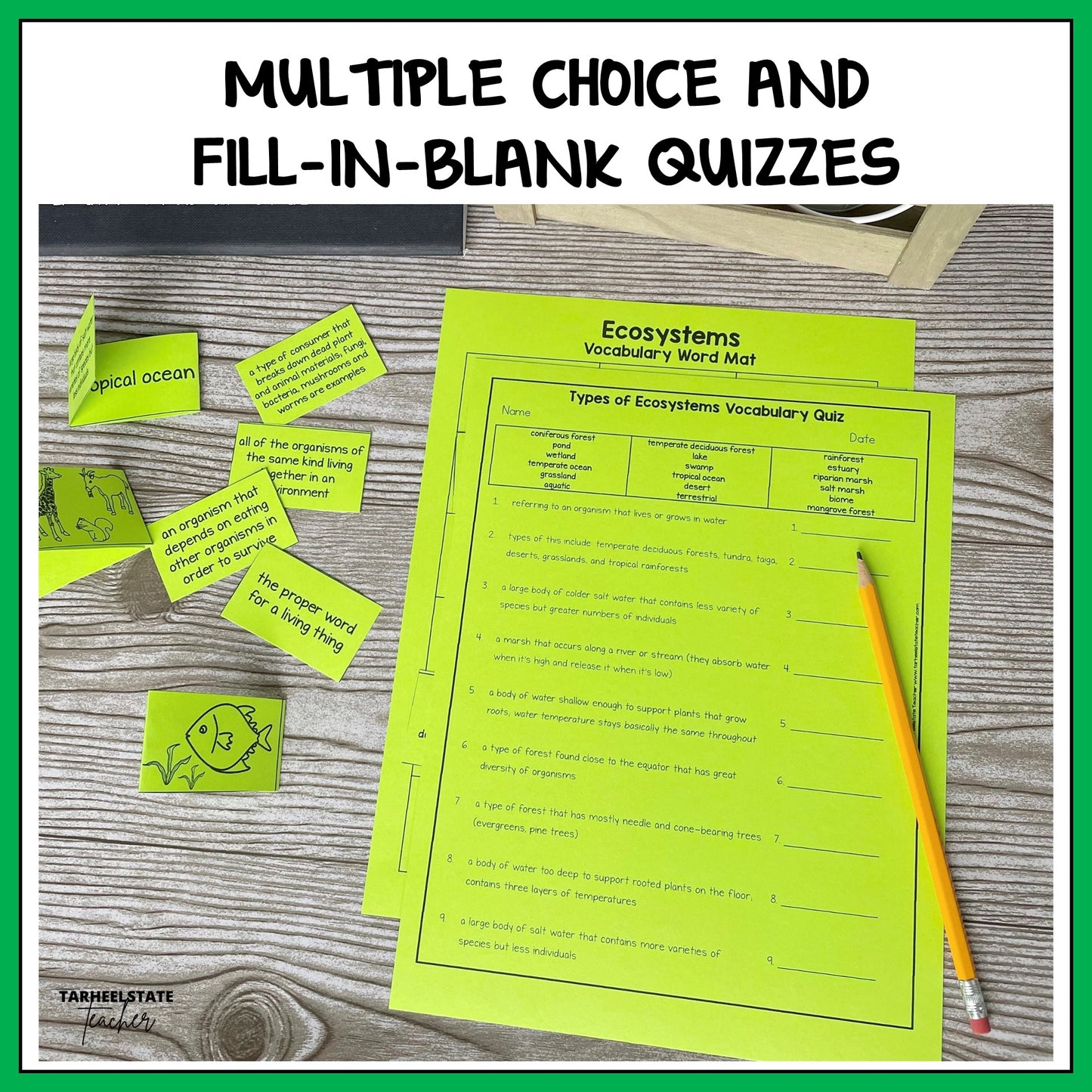 Multiple choice and fill-in-the-blank quizzes included