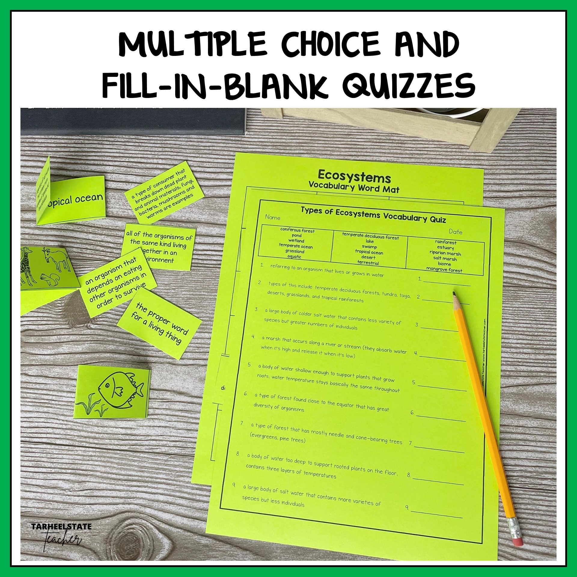 Multiple choice and fill-in-the-blank quizzes included