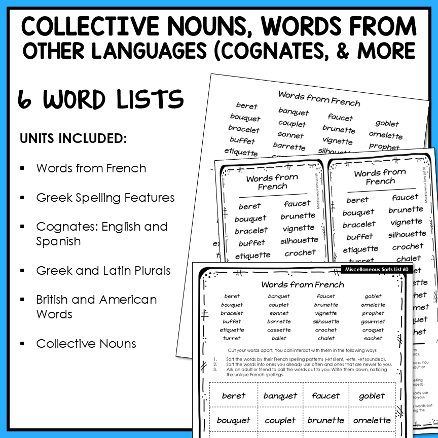 Cognates Collective Nouns Greek & Latin Plurals Derivational Activity Printable