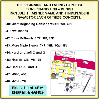 Educational materials for teaching beginning and ending consonants with game cards and worksheets.