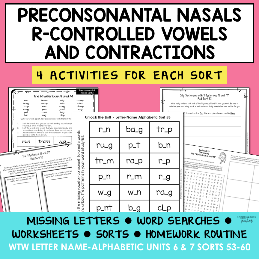 Final Blends NG NK, AR and OR Words, Contractions Letter Name Activity Printable