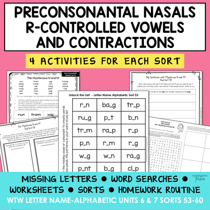 Final Blends NG NK, AR and OR Words, Contractions Letter Name Activity Printable
