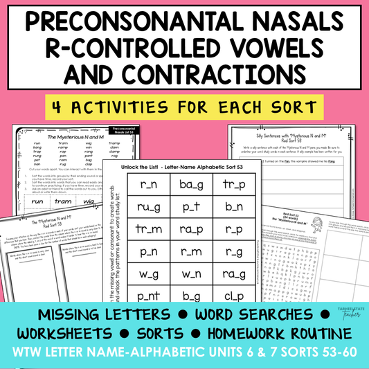 Final Blends NG NK, AR and OR Words, Contractions Letter Name Activity Printable