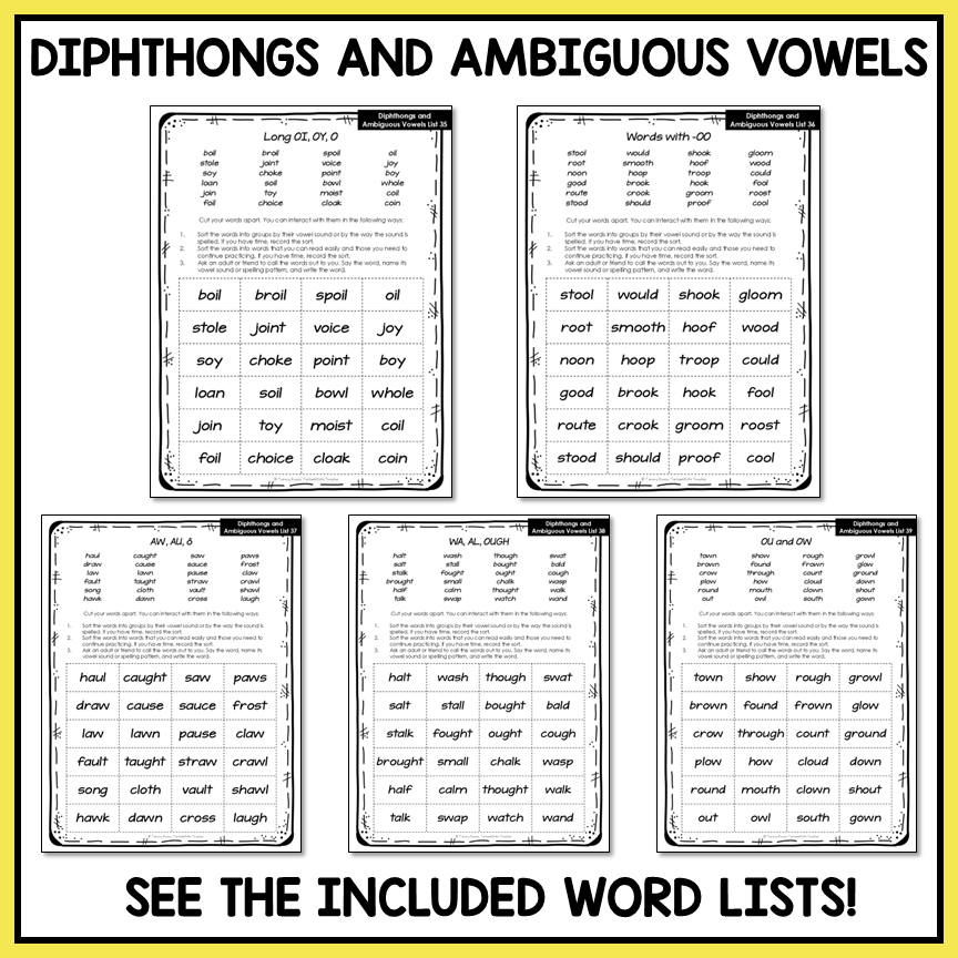 Variant Unpredictable Vowels & Diphthongs Within Word Pattern Activity Printable