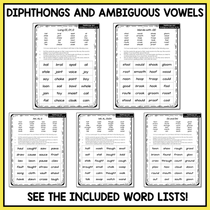 Variant Unpredictable Vowels & Diphthongs Within Word Pattern Activity Printable