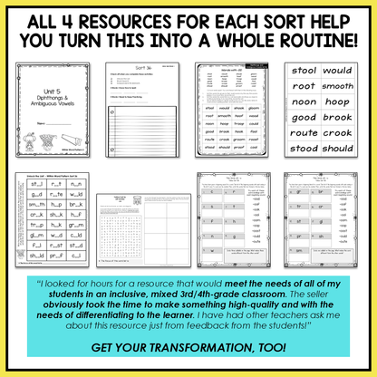 Variant Unpredictable Vowels & Diphthongs Within Word Pattern Activity Printable