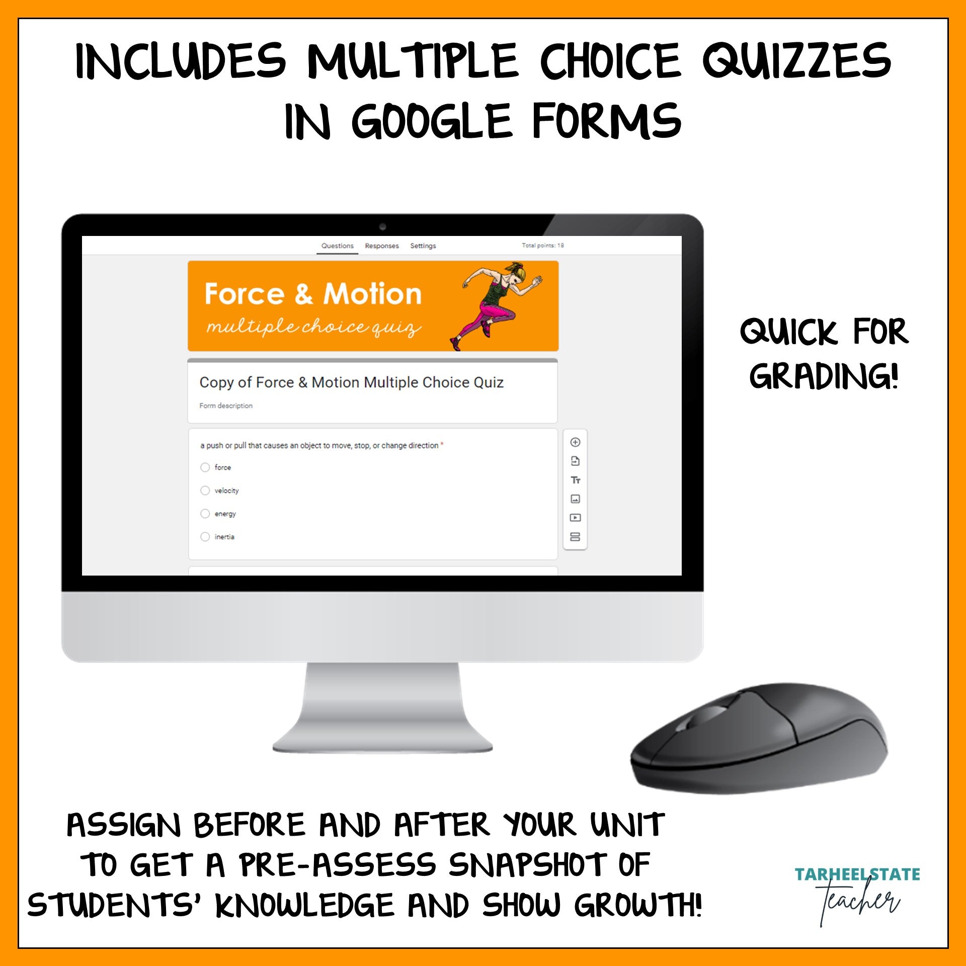 Force and Motion resource includes multiple choice quizzes in Google Forms to make grading easier